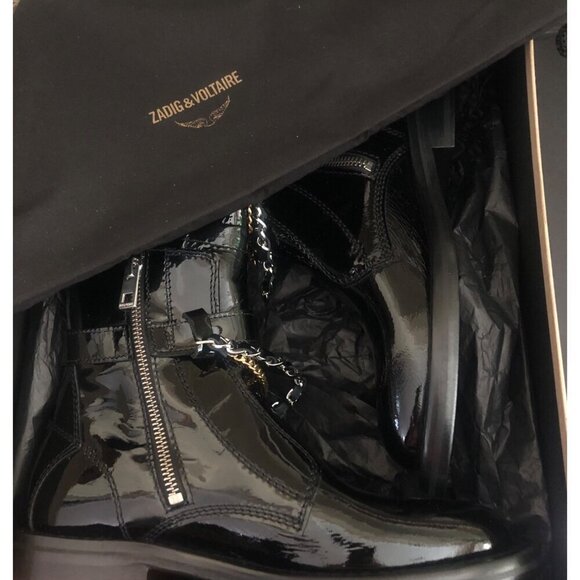 ZADIG & VOLTAIRE New Laureen Patent Leather Chain Boots Size 36 / US 5 - Picture 4 of 12